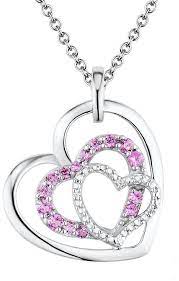 Two Hearts Forever One Lab Created Pink Sapphire Diamond Accent Sterling Silver Triple Heart Pendant Necklace Pink Sapphire Jewelry Heart Jewelry Pendant
