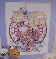 Full stitches, french knots, back stitches. Vintage Candamar Designs Counted Cross Stitch Cat On Heart Etsy Cross Stitch Counted Cross Stitch Counted Cross Stitch Kits