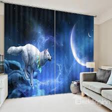 The White Wolf Chasing The Moon Print 3d Blackout Curtain Kids Curtains Blackout Curtains Cool Curtains
