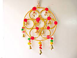 Bohemian Yellow Bell And Pompom Circular Wall Hanging Boho Etsy Indian Wall Art Beaded Mirror Wall Hanging