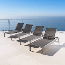 Sears has chaise lounge chairs for relaxing in the backyard. Miller Outdoor Aluminum Chaise Lounge With Dark Grey Mesh Seat Set Of 4 Grey Walmart Com Walmart Com