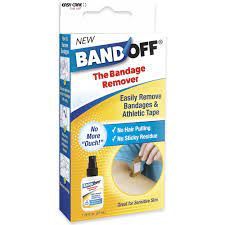 Cleans pretty much any tape residue off skin. Bandoff The Bandage Remover Easy Care First Aid Kits