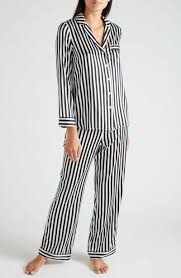 Black And White Striped Silk Pajamas Yolke Black White Classic Silk Pyjamas Silk Pajamas Silk Pajama Set Women Nightwear