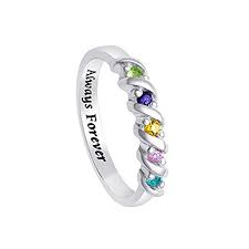 Sterling Silver Ring Promise Ring 5 Birthstones 1 Engraving
