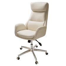 Glitzhome Mid Century Modern Cream Bonded Leather Gaslift Adjustable Swivel Office Chair 1004202903 The Home Depot