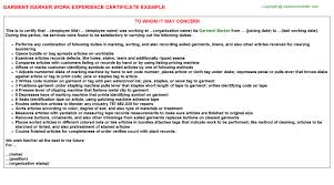 Garment Marker Experience Certificate