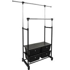 Find wardrobe rails in 19mm and 25mm diameter to suit the weight of the contents of a wardrobe. Store Fully Adjustable Double Wardrobe Hanging Clothes Rail With Drawers Black Silver Watson S On The Web Furniture Storage And Homewares