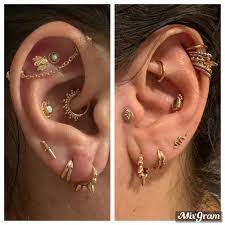 Update I Added A Smaller Flower By The Bee The Bee Is Still Healing But Doing Well Everything Else Is Heal Earings Piercings Ear Jewelry Ear Piercings Chart