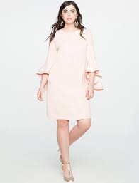 Flounce Sleeve Shift Dress Pink Plus Size Wedding Guest Dresses Plus Size Fashion Womens Shift Dresses