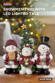 Holiday Decor Snowmen Trio With Led Lighted Tree Tree Shop Holiday Decor Snowman