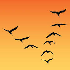 Sketch Birds Flying In The Sky Drawing Blue Vector Silhouette Of Seagulls Flying In A Group Birds Flying Flying Bird Vector Bird Silhouette