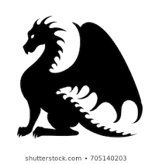 Vector Drawing Of A Black Dragon Silhouette That Sits Dragon Silhouette Silhouette Stencil Silhouette Art