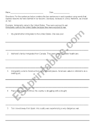 Combine the following sentences with a coordinating sentence combining with subjects and verbs. Sentence Combining Activity Esl Worksheet By Tduquette319