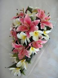 Tigery Lily And Frangipani Teardrop Shaped Bouquet Artificial Wedding Bouquets Lily Bouquet Wedding Wedding Bouquets