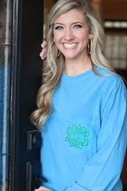 Monogrammed Comfort Colors Pocket Tee Long Sleeve Royal Caribe Long Sleeve Tees Comfort Colors Comfort Colors Tee