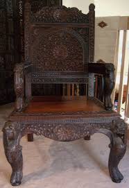 Vintage Antique Asia Oriental India Chair Wood Hand Carved High Back 70 S Handmade Asianindian Wood Chair Carved Chairs Wooden High Chairs