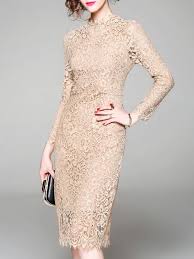 Stand Collar Midi Dress Bodycon Cocktail Dress Long Sleeve Cocktail Guipure Lace Prom Dresses Long Sleeve Lace Cocktail Dress Lace Dress Design Long Sleeve Cocktail Dress