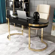 Michigan contemporary computer desk with storage home office study console black. Black Office Desk Modern 55 Gold Writing Desk With 2 Drawers Stainless Steel Legs Lacquer Oval
