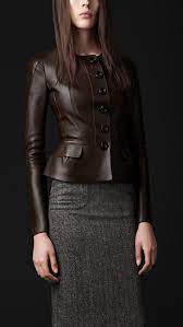 Peplum Detail Leather Jacket Burberry Fashion Clothes Brown Leather Jacket