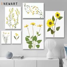 Great for boho, farmhouse & minimalist spaces! Scandinavian Flower Canvas Art Poster Yellow Floral Print Painting Nordic Sunflower Wall Picture Modern Living Room Decor Nordic Wall Decor