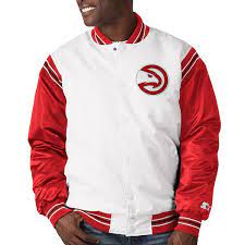 Vtg 90's nba atlanta hawks starter jacket in mint condition, pristine. Men S Starter White Red Atlanta Hawks Renegade Varsity Satin Full Snap Jacket