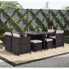 Starting at min price : Outdoor Conversation Sets 9 Piece Patio Furniture Sets With 4 Pe Wicker Chairs 4 Ottomans Glass Table All Weather Outdoor Patio Dining Set With Cushions For Backyard Lawn Garden Pool Lll117 Walmart Com