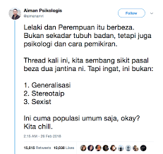 Adakah perbezaan ini ada persamaan didalam diri anda atau mungkin juga ada persamaan daripada penilaian anda terhadap pasangan anda?. 14 Point Penjelasan Mengapa Pemikiran Lelaki Dan Perempuan Berbeza Buzzkini