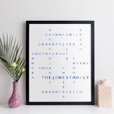 A wall hanging made of a rich tapestry fabric, typically used to conceal an alcove. Personalised Family Names Print Crossword By Elevencorners Notonthehighstreet Com