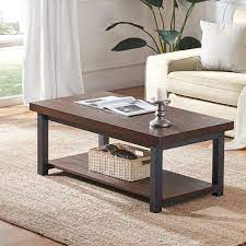 To complete the picture, relax and put your feet. Amazon Com Dyh Coffee Tables For Living Room Rustic Wood And Metal Cocktail Table With Shelf 47 Inch Vintage Espresso Kitchen Dining