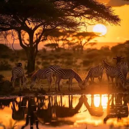 Safari vehicle at sunset