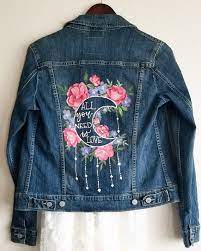 Keep in mind the size of your design, and then either pin or tape down the perimeter of the stencil. All You Need Is Love Painted Jacket Mrs Jacket Denim Etsy In 2021 Denim Jacket Diy Paint Diy Denim Jacket Painted Jacket