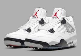 This aj 4, also known as black cement 4, comes with a black upper plus grey accents, white midsole plus black, white and grey accents, and a red sole. Air Jordan 4 Golf Shoes White Cement Cu9981 100 Sneakernews Com