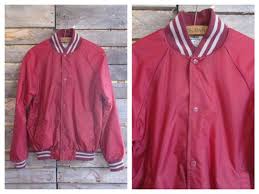 Haband Vintage Baseball Nylon Jacket Red Snap Front Raglan Sleeve Small