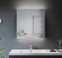 ELEGANT 630 x 650mm Illuminated Bathroom Mirror Cabinet with Shaver Socket