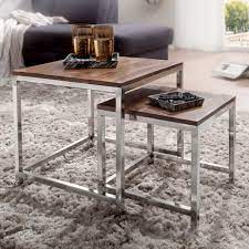 Hulsta beistelltisch tisch glas holz chrom designer modern. Wohnling 2er Set Satztisch Guna Massiv Holz Sheesham Wohnzimmer Tisch Metallgestell Landhausstil Beistelltisch Braun Natur