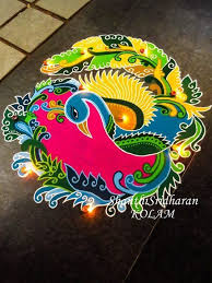 Peacock Swan Round Yellow Pink Green Blue Kolam Rangoli Rangoli Designs Flower Rangoli Designs Rangoli Designs Diwali