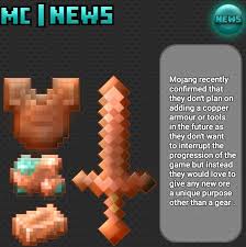 Check spelling or type a new query. Minecraft News Thanksminecraftdevs On Twitter Confirmed Will We See Copper Armour Or Copper Tools In The Future Source Ask Mojang Youtube Series Learn More Https T Co 9hsgdftztm