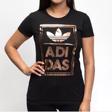 Black And Gold T Shirt Women S Adidas Trefoil Rose Gold T Shirt S Black T Shirt With Signature Adidas Trefoil And Rose Gold Lettering Minor Fading In 2020 Adidas Women Adidas Shoes Women Logo Tees