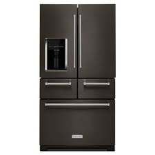 Kitchenaid 25 8 Cu Ft French Door Refrigerator In Black Stainless With Platinum Interior Krmf706ebs The Home Depot French Door Refrigerator Black Stainless Steel Appliances Kitchen Aid