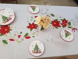 Brighten your christmas table with this chic tablecloth with captivating gooseberry design. Lot Art Spectacular Christmas Tablecloth In Pure Linen With Full Stitch Embroidery By Hand Linen After 2000