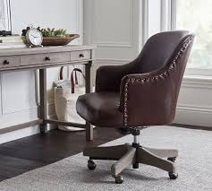 Dirk black armless low back office chair: Reeves Leather Swivel Desk Chair Pottery Barn