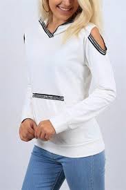 Omuzlari Acik Cepli Beyaz Bayan Sweat 9221b Giyim Moda Moda Stilleri