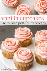The cake bakes up high and fluffy, and the berries add a fresh fruity flavor. Mother S Day Vanilla Cupcakes With Rose Petal Buttercream Icing Ahead Of Thyme