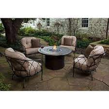 We sell replacement cushions for costco patio furniture made with the award winning sunbrella cushion fabric at a fraction of the price you will pay at a retail store! Medina 5 Piece Fire Chat Set By Woodard Costco Patio Furniture Fire Pit Table Set Patio Furn