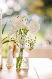 Romantic And Simple Bud Vase With Ranunculus And Queen Anne S Lace Blush Floral Design Lace Wedding Flowers Bud Vase Centerpiece Wedding Blush Floral Design