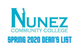 Nunez Community College Spring 2020 Dean's List