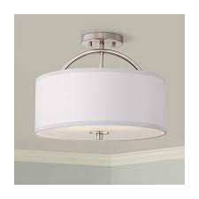 Shop for flush mount ceiling lights and the best in modern furniture. Halsted Modern Ceiling Light Semi Flush Mount Fixture Brushed Nickel 15 Wide White Linen Drum Shade For Bedroom Kitchen Living Room Hallway Bathroom Possini Euro Design Buy Online In Dominica At
