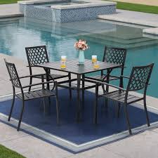 Novogratz poolside paulette steel 3 piece patio table and bench set. Mf Studio Outdoor Dining Set Of 5 Metal Patio Furniture With 4pcs Armrest Dining Chairs And 1pc Square Dining Table Suitable For Garden Backyard And Dining Room Walmart Com Walmart Com