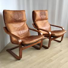 Pair Of Vintage Cognas Leather Poang Chairs By Noboru Nakamura For Ikea 1999 93219 Ikea Poang Chair Leather Chair Living Room Vintage Leather Chairs