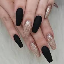99+ trending black nails art manicure ideas. Matte Black Gold Glitter Nails My Blog
